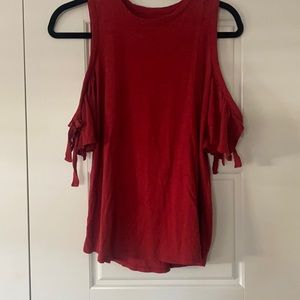 Open shoulder red top